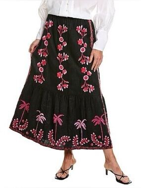 Johnny Was Cassia Tiered Linen Maxi Skirt Small